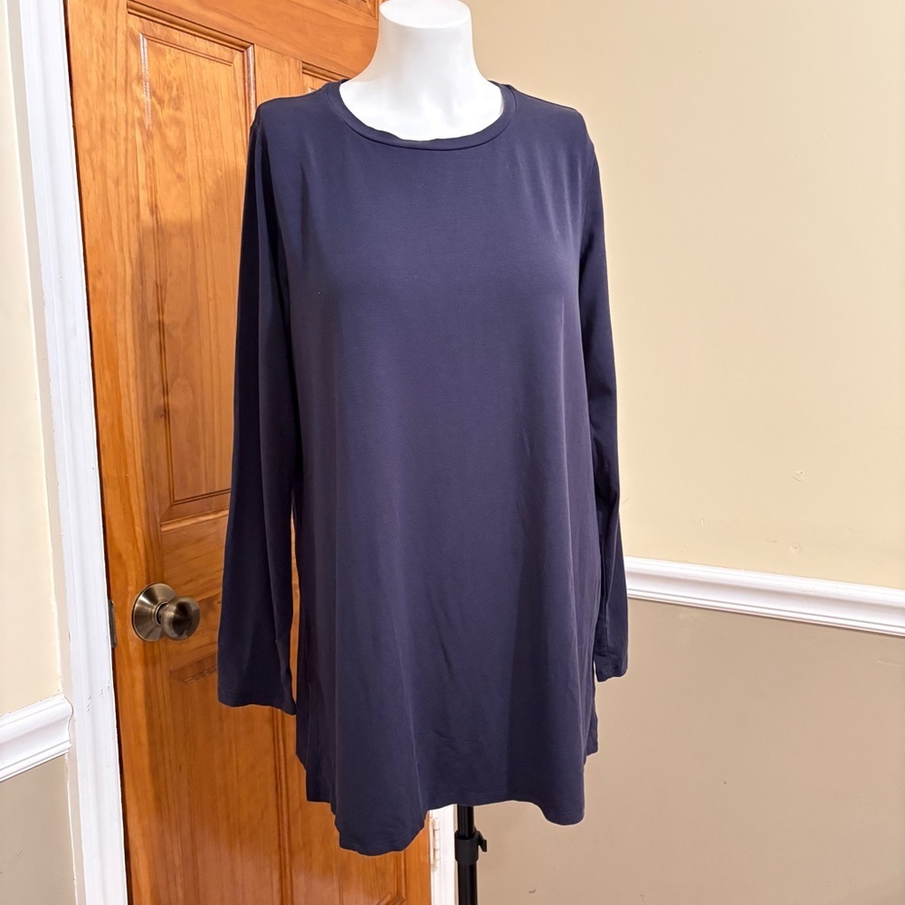 Eileen Fisher Deep Blue Long Sleeve Tunic Top Sz.L